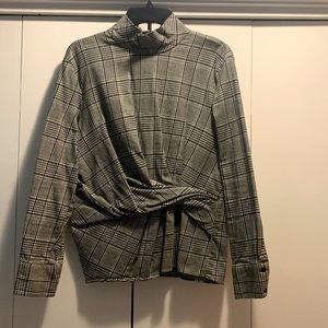 Zara Long Sleeve Pleated Blouse Zips in Back.